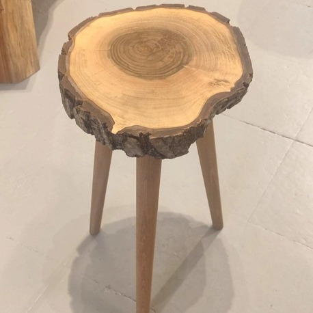 Ceviz Doğal Kenar Kabuklu Sehpa - Çap 31 cm. - CVZ-0070
