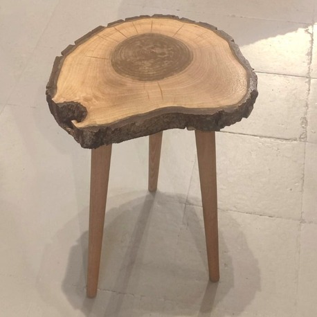 Ceviz Doğal Kenar Kabuklu Sehpa - Çap 39 cm. - CVZ-071