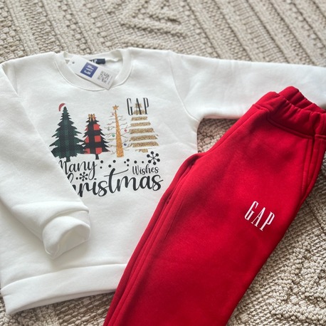  BEBEK-ÇOCUK NOEL DETAYLI 3 İPLİK ŞARDONLU ALT ÜST TAKIM