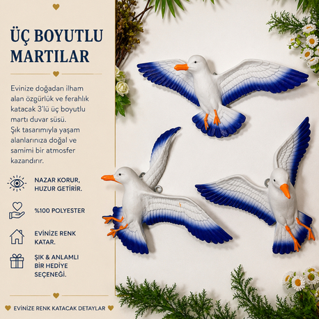 Üç Boyutlu Martı Duvar Süsü