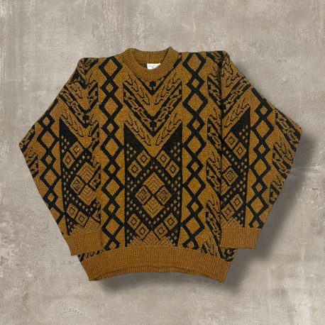 Vintage Desenli Kahverengi Kazak 