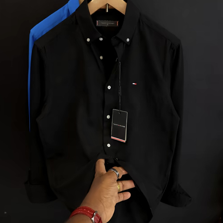 TOMMY - SİYAH - %100 HAM KETEN GÖMLEK 