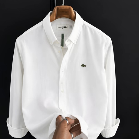 LACOSTE - BEYAZ - %100 HAM KETEN GÖMLEK 