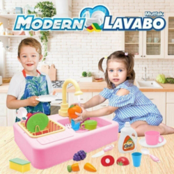 PİLLİ SUYLA ÇALIŞAN MODERN LAVABO SETİ (pembe)
