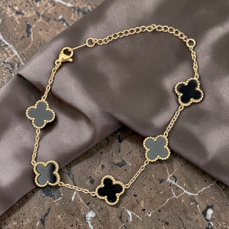 Gold Siyah Yonca Çelik Bileklik