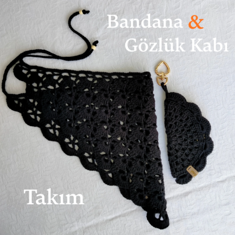 Siyah Örme Bandana ve Siyah Gözlük Kabı
