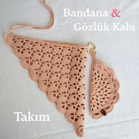 Pudra Örme Bandana ve Pudra Gözlük Kabı