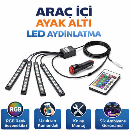 Araç İçi Ayak Altı LED Aydınlatma Seti RGB Ambiyans Işığı