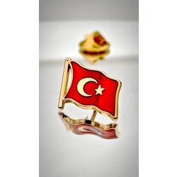 Türk Bayrağı Altın Kaplama Yaka Rozeti 3D(3 Boyutlu Dalgalı)