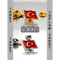 2 Adet Türk Bayrağı Gold&Gümüş Yaka Rozeti