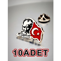10 Adet Atatürk&Bayrak Yaka Rozeti Krom Kaplama