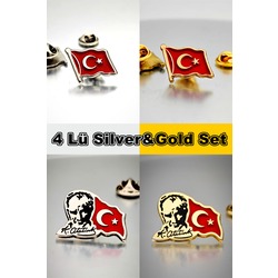 4 Lü Yaka Rozeti Silver&Gold Set