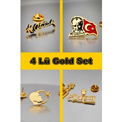 4 Lü Yaka Rozeti Gold Set