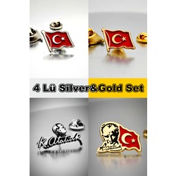 4 Lü Yaka Rozeti Silver&Gold Set