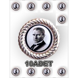 10 Adet Atatürk Damla Mineli Yaka Rozeti