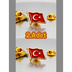 2 Adet Türk Bayrağı Gold Yaka Rozeti