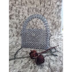 gri kristal boncuk çanta