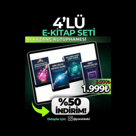 AI Kazanç Kütüphanesi  4'lü E-Kitap Seti | Yapay Zeka & Sosyal Medya ile Dijital Gelir