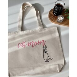 Cat Mom Alt Körüklü Yatay Kanvas Bez Çanta
