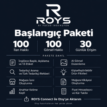 ROYS Başlangıç Paketi | 100 İlan + 100 Görsel | 30 Gün Geçerli Erişim