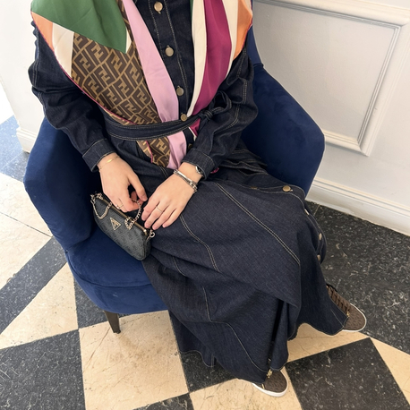 Düğme Detaylı Denim Elbise 