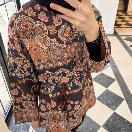 Etnik Desen Şal Yaka Ceket 