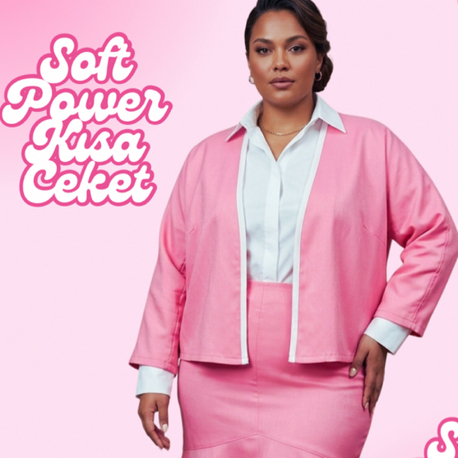 Soft Power Pastel Pembe Kısa Kimono Ceket