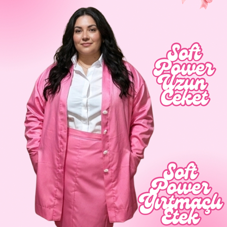 Soft Power Pastel Pembe Uzun Cepli Ceket
