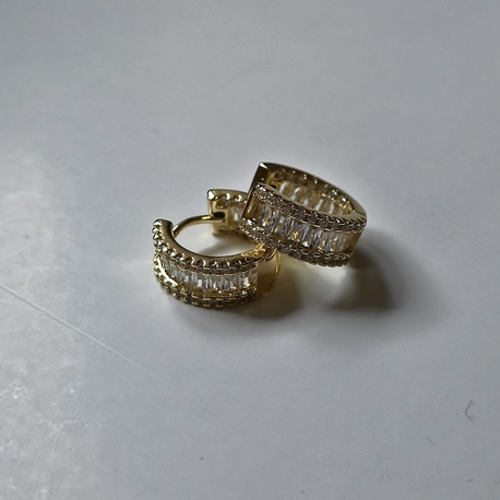 Taşlı Mini Halka Küpe - Gold