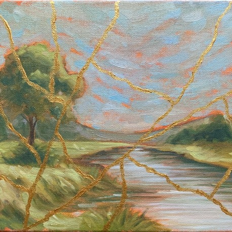 Kintsugi Landscape I – Original Oil Painting on Stretched Canvas