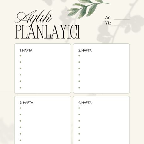 Bej ve Siyah Çiçekli Aylık Planlayıcı
