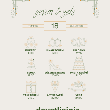 Yeşil ve Bej Çiçekli Düğün Zaman Çizelgesi Planlayıcısı