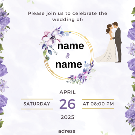 Purple Gold Aesthetic Watercolor Flower Wedding Invite