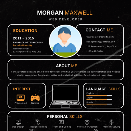 Black and White Modern Web Developer Resume