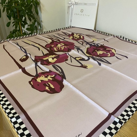 ZERAFETİM Gelincik Desen İpek Twill Eşarp