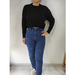 ÖRGÜ DETAYLI TRİKO CROP KAZAK