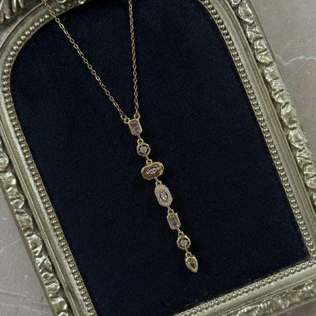 Çelik Gold Pembe Aura Kolye