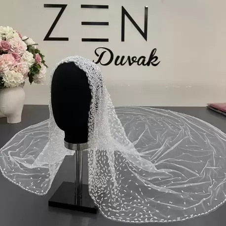 Başlık nakışlı kasnak model gelin duvağı