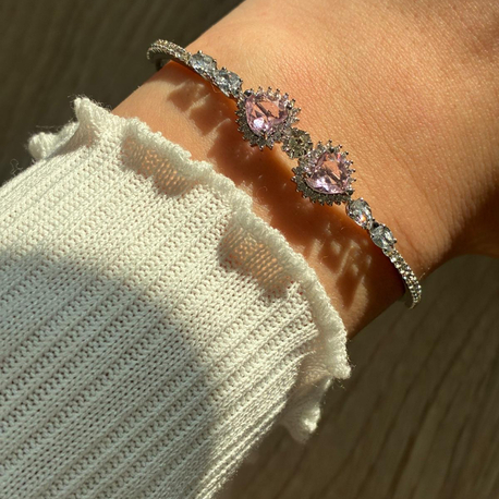 Kalp Taşlı Pembe Silver Kelepçe