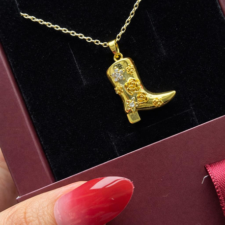Çelik | Çiçekli Çizme Gold Kolye