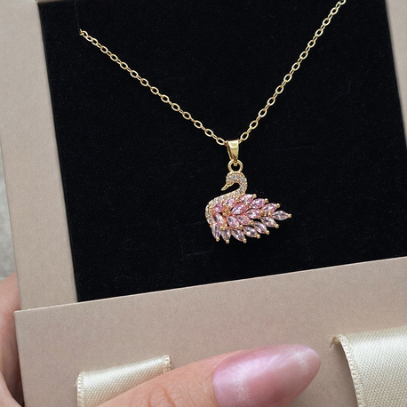  Çelik | Gold Pembe Taşlı Silver Kolye 