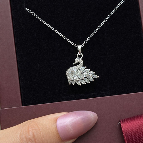 Çelik | Beyaz Taşlı Silver Kuğu Kolye