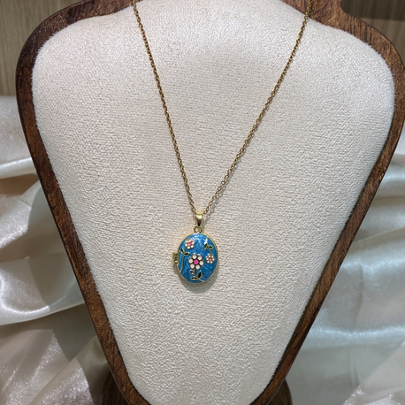 Flora Blue Vintage Locket Kolye