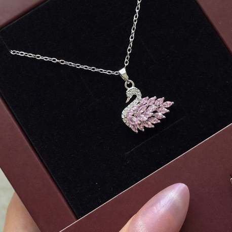 Çelik | Pembe Silver Kuğu Kolye