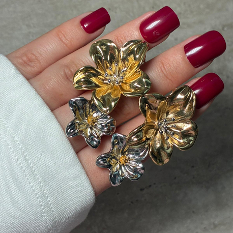 Gold -Silver Çiçek Küpe