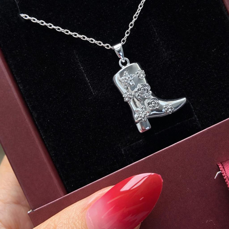 Çelik | Çiçekli Çizme Silver Kolye