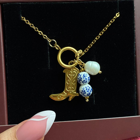 Çelik Gold çizme boncuklu kolye 
