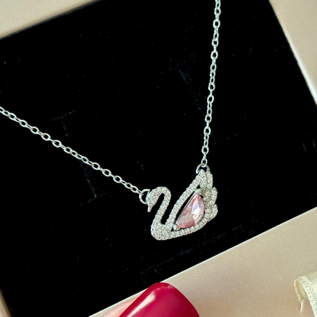 Çelik |Pembe Taşlı Silver Kuğu Kolye