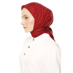 Qoza Desen İpeksi Jakar Eşarp Derin Şarabi