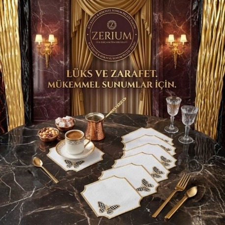 Premium 6’lı Kokteyl ve Kahve Altı Sunum Peçetesi Black Kelebek Serisi  - 20252001324